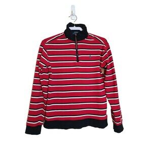 Polo Ralph Lauren Boys Cotton Quarter-Zip Pullover Red White Black Stripes Sz L